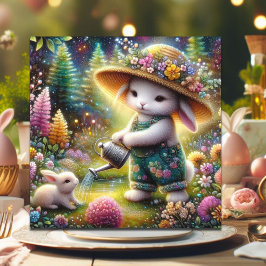 Whimsical Colorful Bunny Gardener Ostern Feiertagskarte