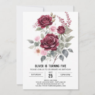 Whimsical Colorful Burgundy Floral Geburtstag Einladung