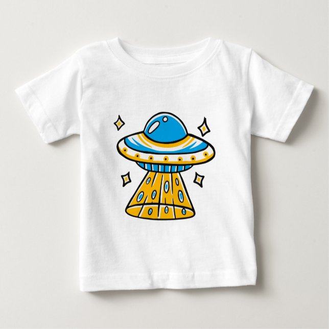 Whimsical Colorful Cartoon Space UFO Baby T-shirt (Vorderseite)