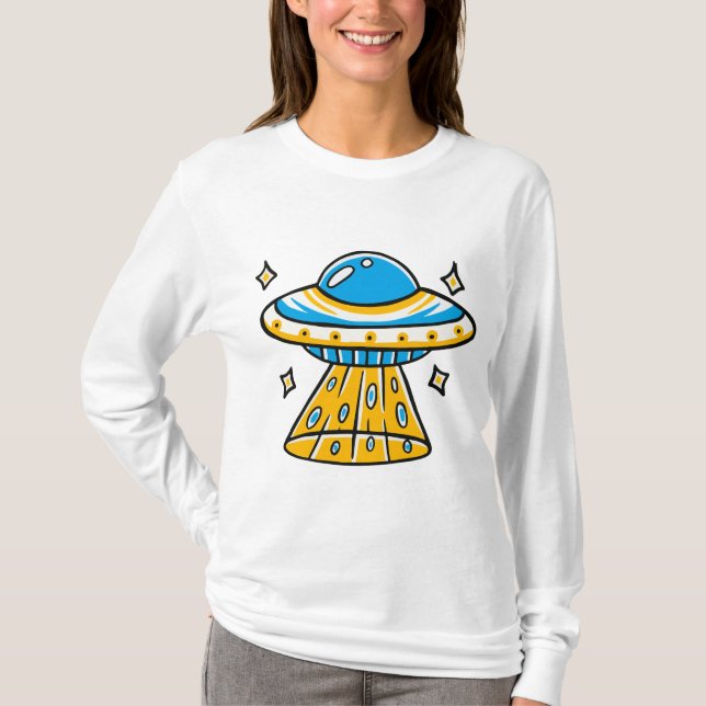 Whimsical Colorful Cartoon Space UFO T-Shirt (Vorderseite)