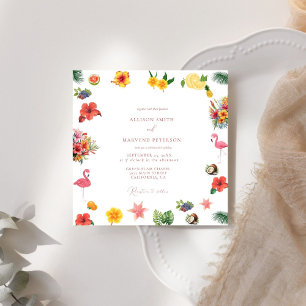Whimsical Colorful Fun Tropical Flamingle Hochzeit Einladung