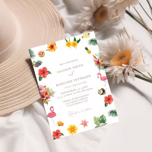 Whimsical Colorful Fun Tropical Flamingle Hochzeit Einladung