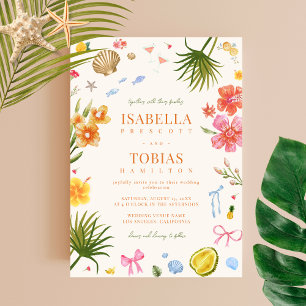 Whimsical Colorful Fun Tropical Palm Tree Hochzeit Einladung