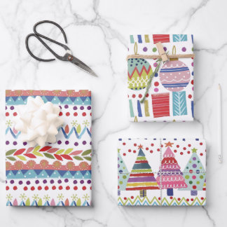 Whimsical Colorful Hand-Painted Christmas Geschenkpapier Set