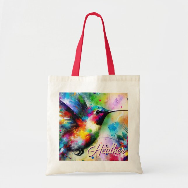 Whimsical Colorful Hummingbird Bird Personalized Tragetasche (Vorne)