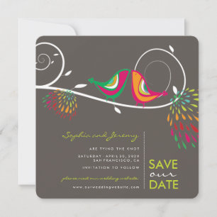 Whimsical Colorful Kissing Birds Summer Foto Save The Date