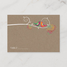 Whimsical Colorful Kissing Summer Birds Wedding Platzkarte