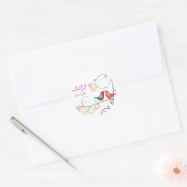 Whimsical Colorful Kissing Summer Birds Wedding Runder Aufkleber