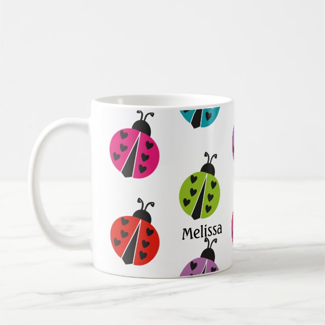 Whimsical Colorful Ladybug Personalisiert Kaffeetasse (Links)