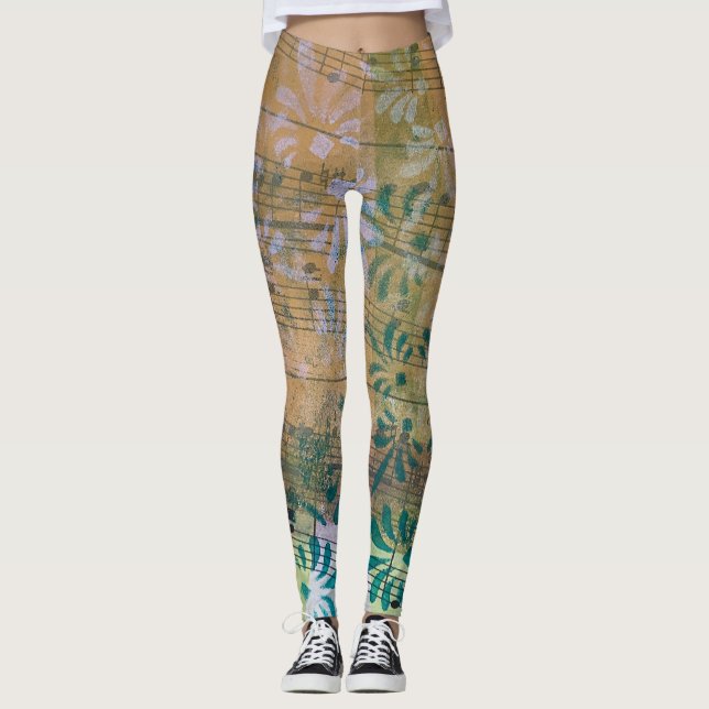 Whimsical Colorful Layered Painted Sheet Music Leggings (Vorderseite)