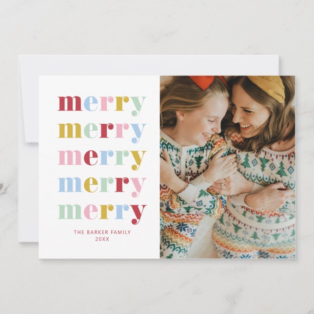 Whimsical Colorful Rainbow Merry Holiday Card Einladung (Vorderseite)
