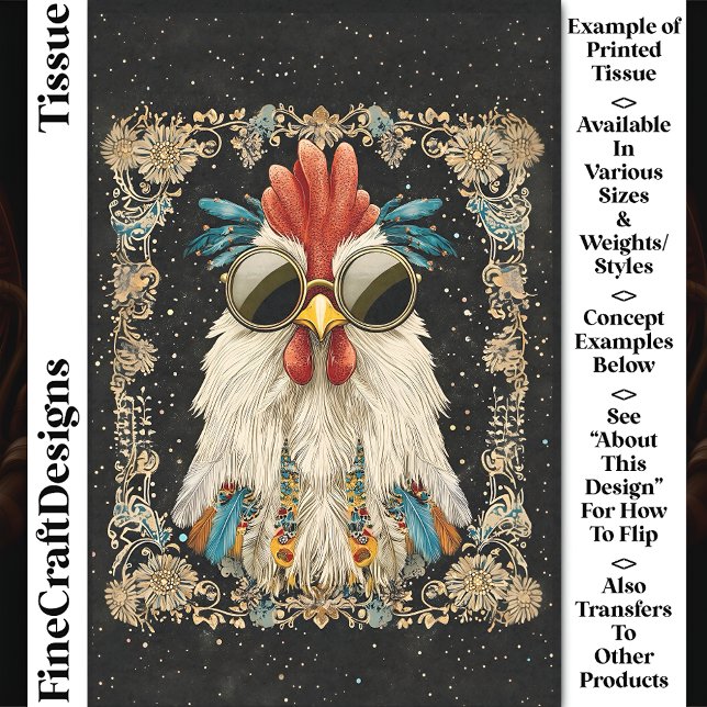 Whimsical Colorful Regal Rooster CK9 Decoupage Seidenpapier (Von Creator hochgeladen)