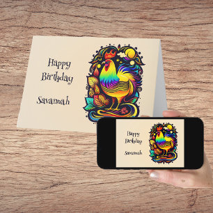 Whimsical Colorful Rooster Cartoon Geburtstag Karte