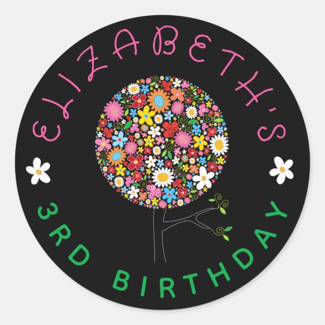 Whimsical Colorful Spring Blumen Pop Tree Party Runder Aufkleber (Vorderseite)