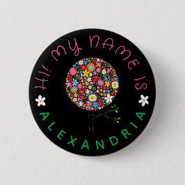 Whimsical Colorful Spring Flowers Girly Pop Tree Button