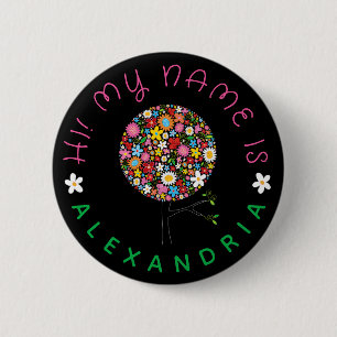 Whimsical Colorful Spring Flowers Girly Pop Tree Button