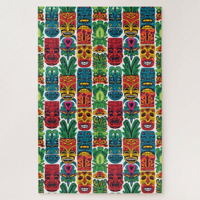 Whimsical Colorful Tropical Tiki Masken Schwierigk Puzzle (Vertikal)