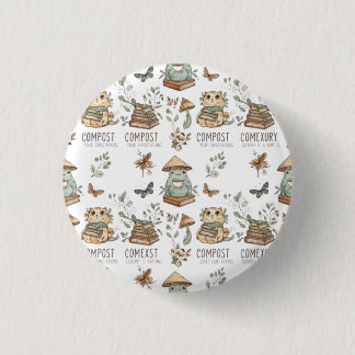 Whimsical "Compost Your Expectations" Frog & Cat P Button