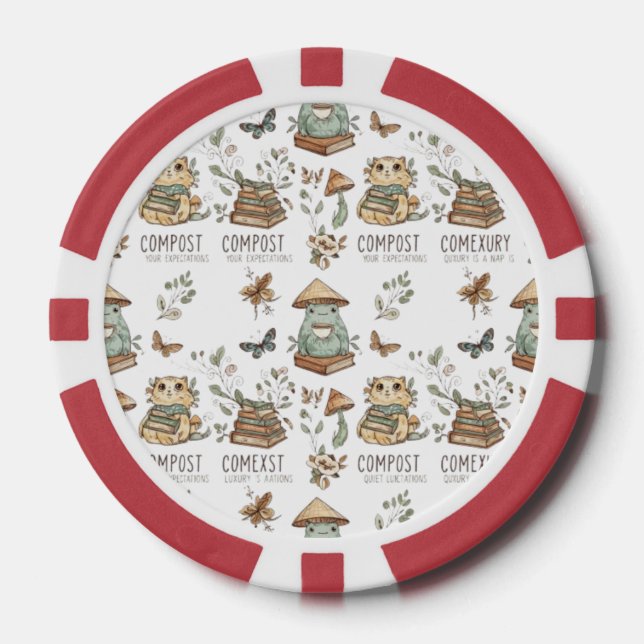 Whimsical "Compost Your Expectations" Frog & Cat P Pokerchips (Vorderseite)