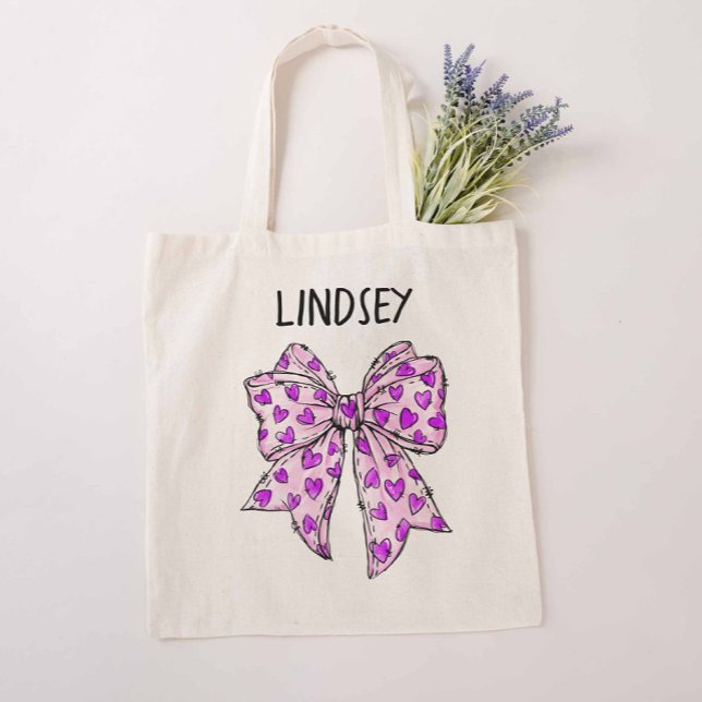 Whimsical Coquette Bow Lavender und Lila Herzen Tragetasche (Purple Coquette Tote Bag)