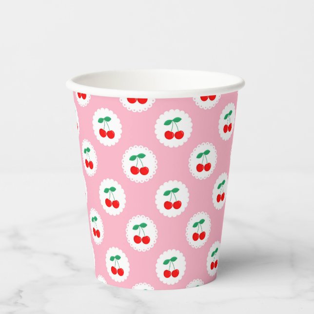 Whimsical Coquette Cherry auf Top Baby Dusche Pappbecher (Vorderseite)