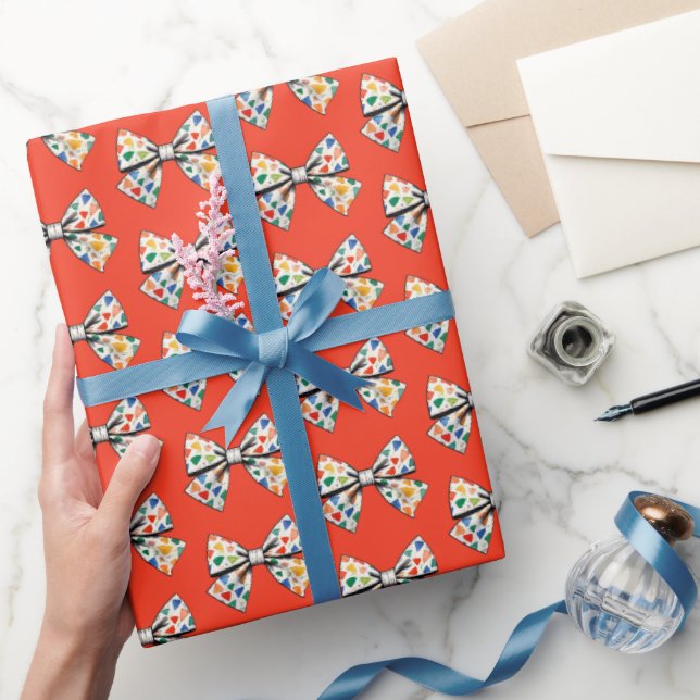 Whimsical Coquette farbenfrohe rote Bow Muster Geschenkpapier (Schenken)
