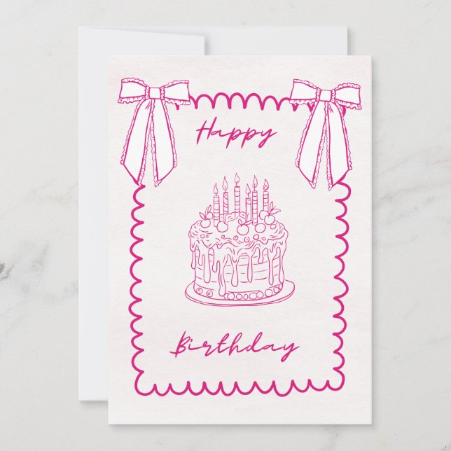 Whimsical Coquette Pink Birthday Card Feiertagskarte (Vorderseite)