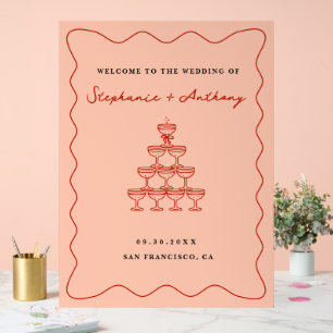 Whimsical Coral and Cherry Red Champagne Wedding Acrylschild