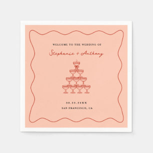 Whimsical Coral and Cherry Red Champagne Wedding Serviette