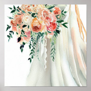 Whimsical Coral, Bridal Cascading Bouquet 2, Poster