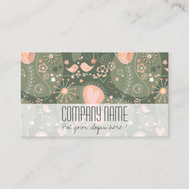 Whimsical Coral Olive Floral Eleganter Eventplaner Visitenkarte (Vorderseite)