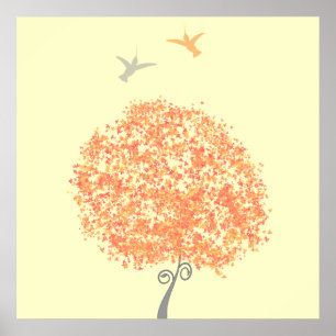 Whimsical Coral und Grauer Baum - passende Einladu Poster