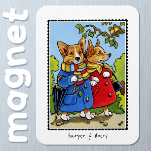 Whimsical Corgi Dog Illustration Individuelle Name Magnet