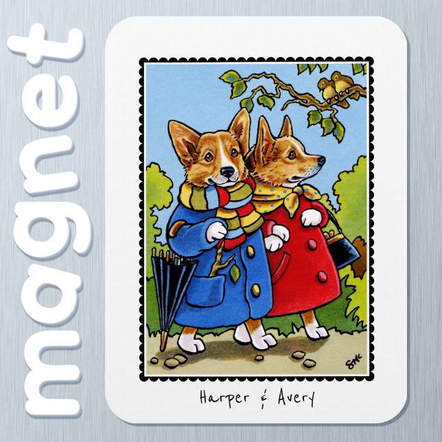 Whimsical Corgi Dog Illustration Individuelle Name Magnet (Von Creator hochgeladen)