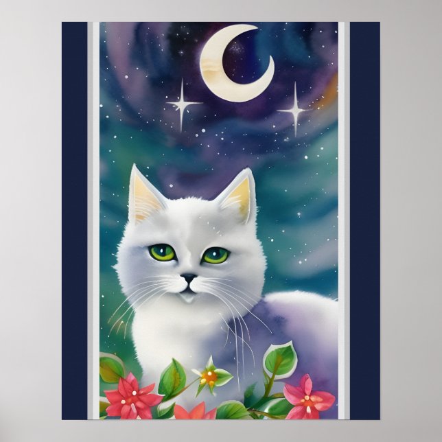 Whimsical Cosmic Kitty Wassercolor Poster (Vorne)