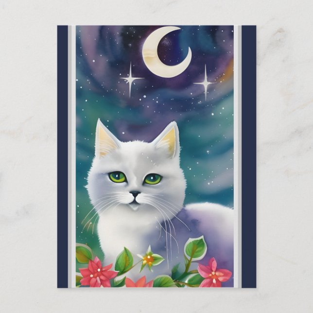 Whimsical Cosmic Kitty Watercolor Postcard Postkarte (Vorderseite)