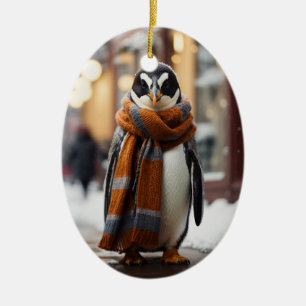 Whimsical Cosy Pinguin Snowy Winter Keramik Ornament