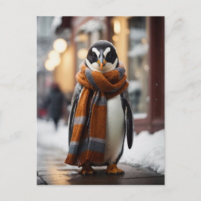 Whimsical Cosy Pinguin Snowy Winter Postkarte (Vorderseite)