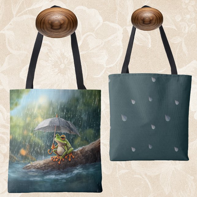 Whimsical Cotattcore Frog Rainy Day Ästhetik (Whimsical woodland cottagecore rainy day frog tote bag shopping book bag library bag dark academia)