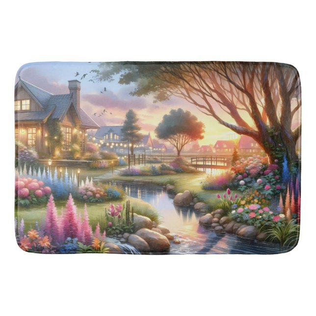 Whimsical Cottage Garden Sunset Badematte (Vorderseite)