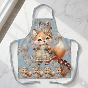 Whimsical Cottagecore Floral Pastell Fuchs Schürze