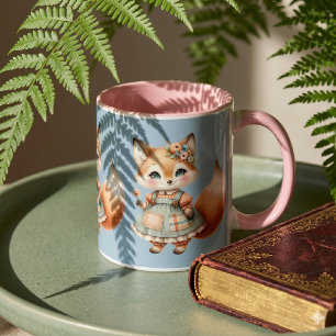 Whimsical Cottagecore Floral Pastell Fuchs Tasse