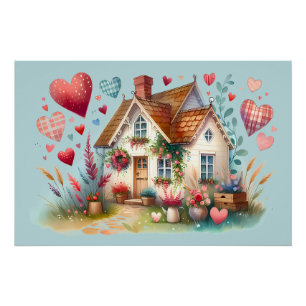 Whimsical Cottagecore Herz Haus Kunst Poster