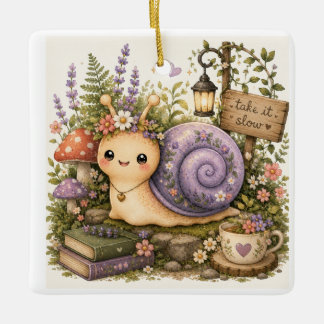 Whimsical Cottagecore-Schnecke Wasserfarben-Kunst Keramikornament