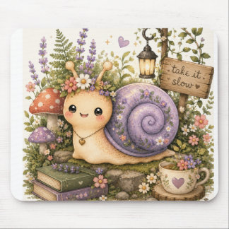 Whimsical Cottagecore-Schnecke Wasserfarben Kunst Mousepad