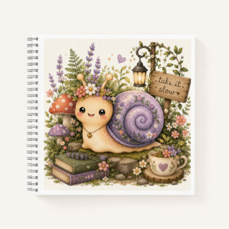 Whimsical Cottagecore-Schnecke Wasserfarben Kunst Notizbuch