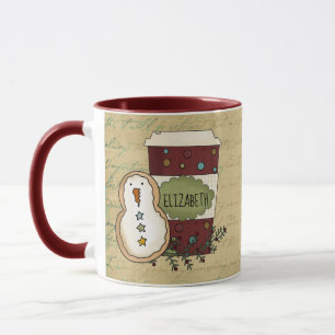 Whimsical Country Festive Schneemann-Keks mit Kaff Tasse