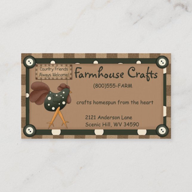 Whimsical Country Rooster Business Card Visitenkarte (Vorderseite)