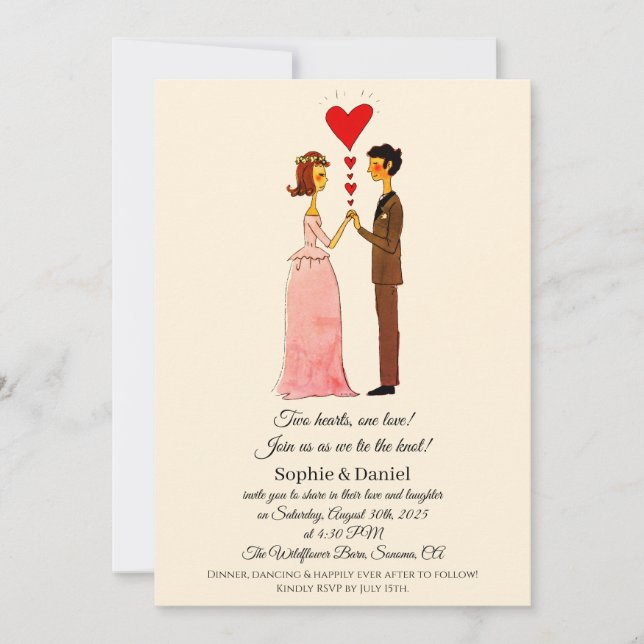 Whimsical Couple Wedding Einladung (Vorderseite)