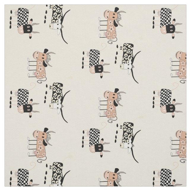 Whimsical Cow Pattern on Beige Stoff (Muster)